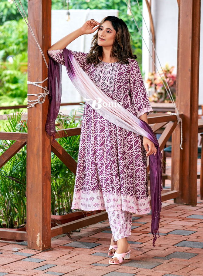 Anarkali By Bonie Rayon Printed Kurti With Bottom Dupatta Wholesale Price In Surat
